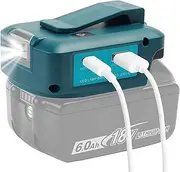 QUPPER - Adp05 Power Source Battery Adapter Work Light Converter for Makita 14.4V & 18V Battery with a Pair of USB Phone Charger Interface, with DC Cordless Port Torch