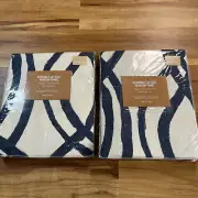 West Elm Cotton Canvas Scribble Lattice Curtains Pkg 2 Panels, Blue 48"x108” New