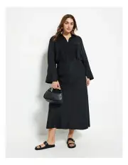 [Commonry] Flat Front Linen Skirt in Black
