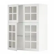 METOD wall cabinet w shelves/4 glass drs, white/Stensund white, 80x37x100 cm