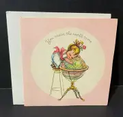 VTG Norcross Friendship Card UNUSED Cute Girl Hugging Globe “U Mean World To Me”
