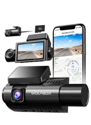 Wolfbox i07 Dashcam For Cars Front and Rear 4k+1080P Dash Cam