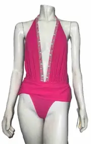 Vintage EMILIO PUCCI Swimsuit NWT Plunging Hot Pink Sz 42