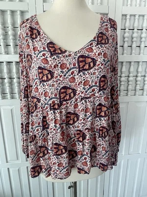 New Lucky Brand women's large colorful floral peasant festival Boho blouse, S8