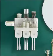 Toothbrush Holder Wall Mounted Toothpaste Automatic Dispenser with 3 Toothbrush