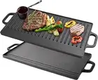 Grill Griddle Pan Rectangular Cast Iron Grill Plate,2-In-1 Nonstick Grill Pan wi