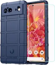 EUAGVQY for Pixel 6 Google 6 Case Soft TPU Built-in Tempered Glass Screen Protector Strong Anti-Collision Bumper Full Protective Phone Cover for Google Pixel 6 (Blue)