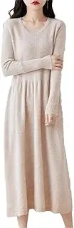 [Haitpant] Round Neck Cashmere Dress Women's Long Pullover Sweater Autumn Winter Knitted Over-The-Knee 100% Wool Skirt