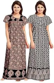 [SATYA EXPORTS] Women's 100% Cotton Floral Print Ankle Length Nighty Soft Fabric Nightgown,Sleepwear comfortable,for women (pack of 2), Multicolor, One Size