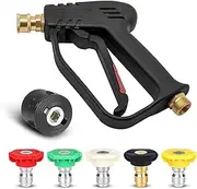 High Pressure Washer Gun with 5 Detachable Spray Nozzle Tip, 1/4" Quick Connector & Adapter, M22-14mm Fitting Car Jet Washer Cleaning Kits