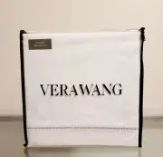 VERA WANG Satin Weave Queen Sheet Set White Embroidered Gray Simple Dot 4pc. NEW