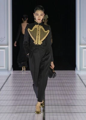 Moschino Couture Harp Detail Blazer Jacket Black Gold Runway Baroque