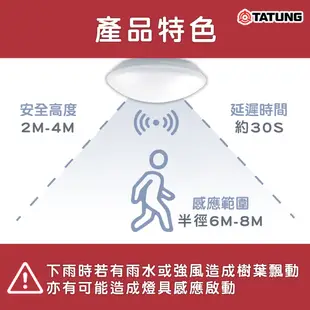 【大同】TATUNG 海頓 LED 防水感應吸頂燈 20W 微波感應 全電壓 IP65 白光 旋轉座 (5折)