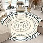 Circle Short Pile Carpet Non Slip Design, Living Room Bedroom Office Dining Kitchen Mat Green Yellow Retro, red, 200 x 200 cm