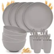 24pc Wheat Straw Dinnerware Sets 4 Lightweight Unbreakable Dishes Microwave Dish