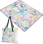 Yoogain Beach Necessities Sand Free Indoors Picnic Blankets Large for Women 30s Concert Blanket Watercolor Art Leaves Light Red Blue 60x80in