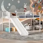 Giantex Metal Loft Bed Frame w/ Slide Guardrails Ladder Singe Low Bed Frame Kids