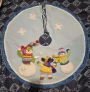 NWT Vintage Home Interiors 3D Plush Blue Christmas Tree Skirt Snowman & Reindeer