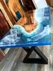Custom Epoxy Resin River Ocean Wave Resin Coffee Table Wood Plank Dining Table