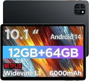 Android Tablet, 10.1 inch Android 14 Tablet, Octa-core CPU, 2 Years Protection, RAM 12GB, ROM 64GB (Up to 2 TB), 800x1280 Resolution, WiFi 6 & Bluetooth 5.4, Dual Speakers, 5MP+8MP, 6000mAh, Black