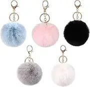 ZYPHONX 5 Pcs Pom Pom Keyrings, Fluffy Keyring Soft Plush Charm Ring Keyfob, Faux Fur Balls Bag Pendant Keychain Decoration for House Key, Backpack for Woman Girls Birthday Mother's Day Gifts (8cm),