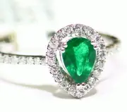 .65CT 18K Gold Natural Emerald White Cut Diamond Vintage Halo Engagement Ring