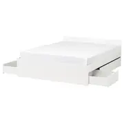 VIHALS bed frame with 4 storage boxes, white/Luröy, Full/Double