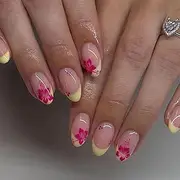 Auiremrti Pack of 24 French Press on Nails, Short Oval Artificial Nails with Designs, Red Hawaiian Flower Pattern, Summer Glue Nails, Almond Shaped Acrylic Artificial Nails