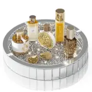 Perfume Organizer Tray, 13.78" Large Round Glass Mirror Vanity Tray for Makeu...
