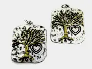 2 PC SET TREE OF LIFE WITH HEART"LOVE" PENDANT SILVER & GOLD TONE 1" (5512)