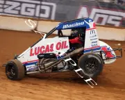 KYLE LARSON #1K LUCAS OIL MIDGET CAR RACING ON TRACK 8X10 GLOSSY PHOTO #7T