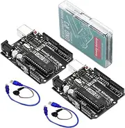 Lonely Binary 2- Pack UNO R3 ATmega328P Boards with USB Cable and Protective Case Compatible with Arduino IDE (2-Pack UNO R3)
