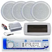Dual Bluetooth Marine Radio,Cover, Antenna,Amp w/Kit, 4x 5.25" 20W White Speaker