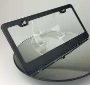 Matte Black Porsche Bmw License Plate Frame w/ Aluminum Circle Type Screw Cap
