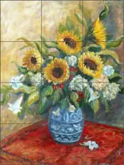 Sunflower Tile Backsplash Joanne Margosian Floral Art Ceramic Mural JM017