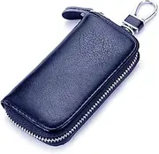 YOSADIER Multi Function Blue Leather Car Key Case Wallet Durable Lightweight Convenient Key Organizer for Men Zipper Closure Design