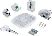 LD Products Clear Mini Office Supply Kit Portable Case with Scissors, Paper Clips, Tape Dispenser, Pencil Sharpener, Stapler & Staple Remover