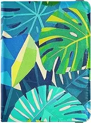 [Amooorous] Geometric Abstract Palm Leaf Summer Leather decorative cute passport holder Travel Documents Organizer Protector Passport Wallet Waterproof, Geometric abstract palm leaf summer, 1 size
