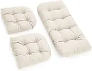 Tycdiose All Weather Wicker Chair Cushions of 3 Pieces, Waterproof Outdoor Wicker Chair Cushion for Patio Furniture Loveseat Settee Bench, 1 Loveseat and 2 U-Shaped Thickened Cushions, Cream