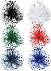 [JaGely] 6 Pack Fascinators Hats for Women, Garden Tea Party Hats Bulk Vintage Kentucky Hats Multipack Derby Wedding Flower Cocktail Mesh Feathers Hair Clip for Halloween Christmas Party, Black, White, Red, Blue, Navy, Green, One Size