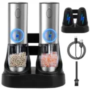 Electric Salt and Pepper Grinder Set with Charging Storage Base, Stainless Steel
