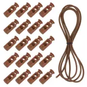 25 Pcs Double Hole Cord Locks with Elastic Cord, Coffee
