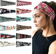 12 Pack Headbands,Wide Stretch Headbands,Band Sport Yoga Running Elastic Sweat Hair Wrap for Women and Girls