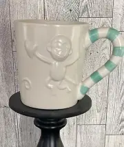 Monkey and Heart Coffee Mug Mint Green Striped Handle- 3D Image Curious George