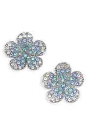 Oscar de la Renta Crystal Pavé Flower Button Earrings in Light Sapphire at Nordstrom One Size