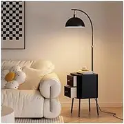 Modern Premium Night Stand Floor Lamp with Table, Bedside Table with Lamp Attached, Side Table Lamp for Offices, Cafes, Living Rooms, Bedrooms Standing Light(Black)