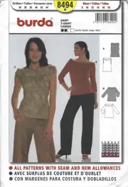 Burda 8494-Sewing Pattern - Tops- Misses Sizes 8-18-Uncut-Factory Folds