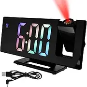 Projection Alarm Clock for Bedroom, Large Display Digital Clock with 180° Rotatable Projector, Dimmable Digital Alarm Clock Projection on Ceiling, LED Alarm Clock with Snooze for Home (Colorful)