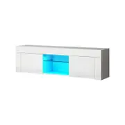 Oikiture Entertainment Unit Led Gloss Glass Shelf 130cm White