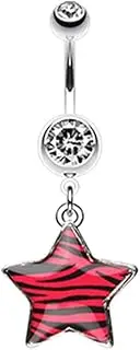 [Pierced Owl] 14GA Stainless Steel CZ Crystal Zebra Star Dangling Belly Button Ring